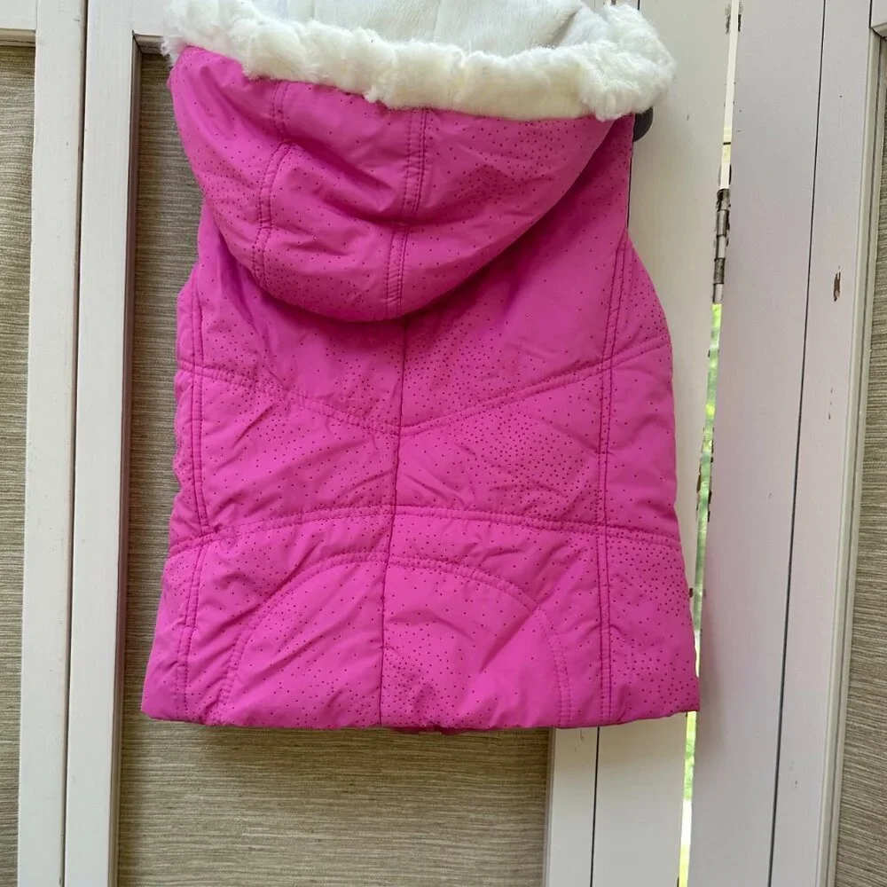 The Children's Place Pink Hooded Puffer Vest with Faux Fur Trim